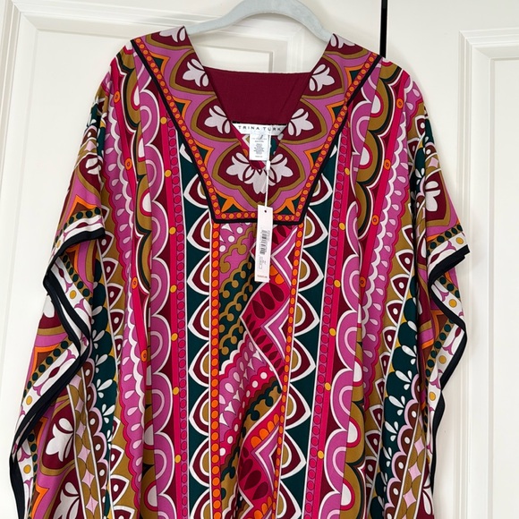 NWT Trina Turk Theodora 100% Silk Maxi Dress Caftan Dress M/L - Picture 2 of 3